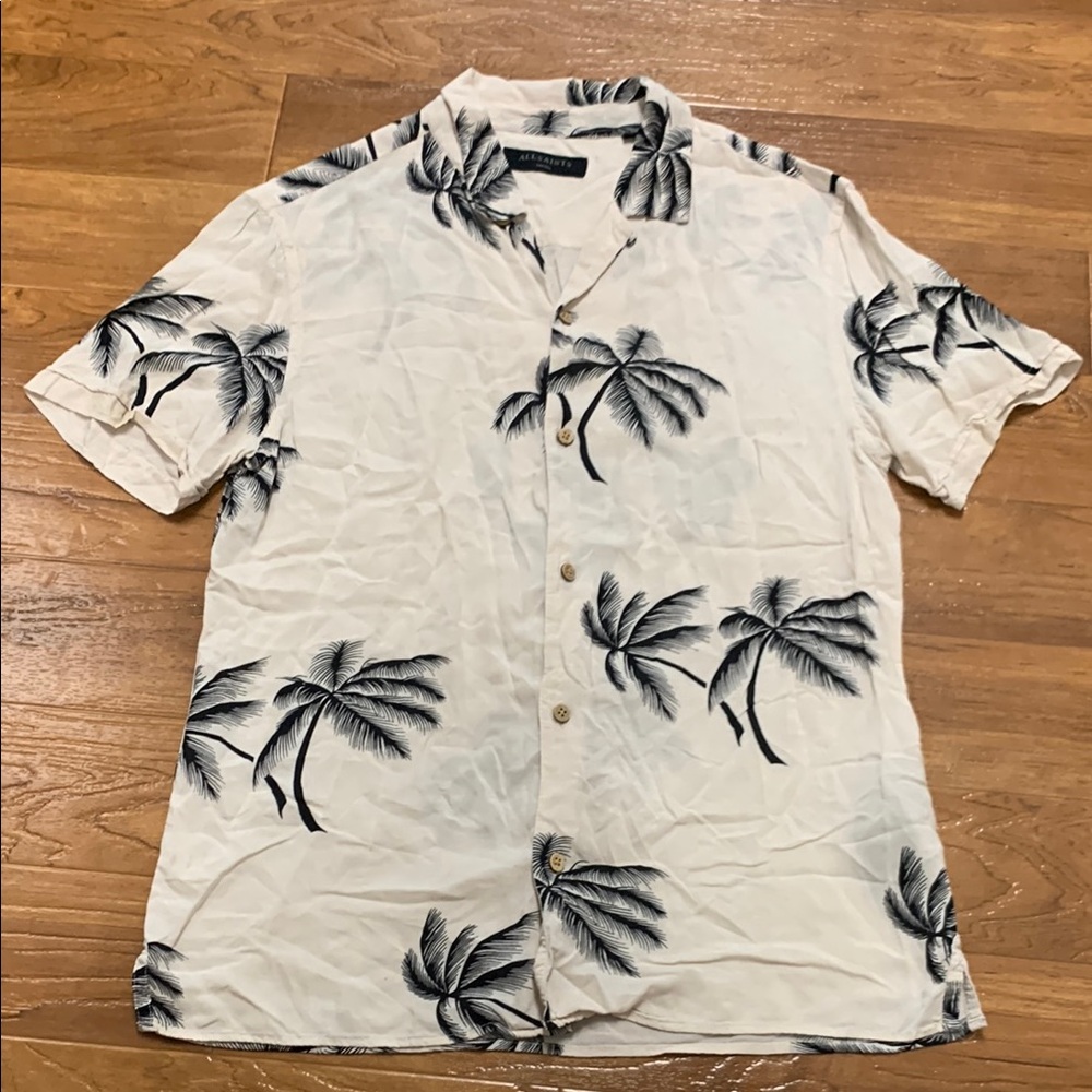 All Saints Palm-Print Short Sleeve Shirt